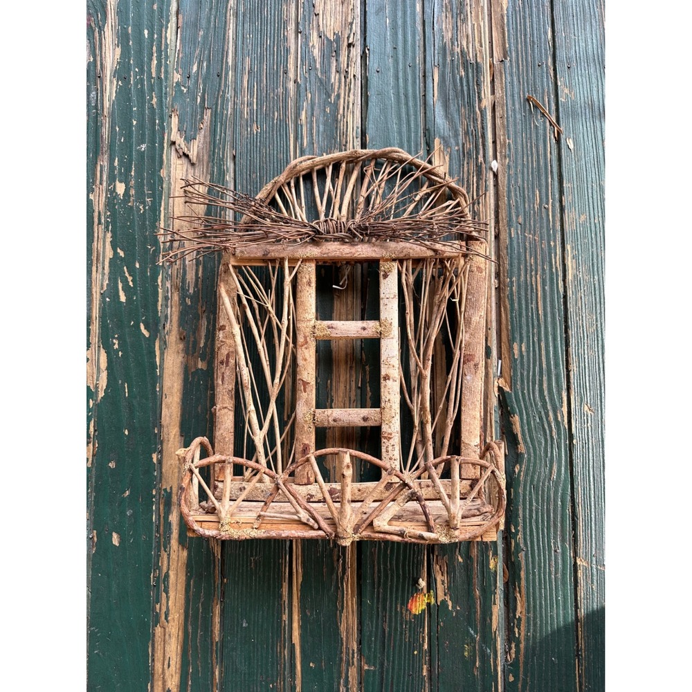 Rustic Twig Grapevine Birdhouse Wall Decor Primitive Wood Window Balcony Brown